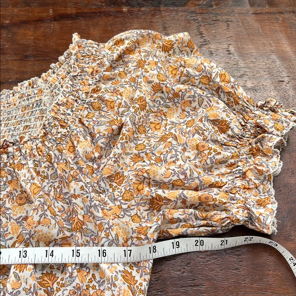 OLD NAVY Peasant Smocked Puff-Sleeve Peplum Blouse Multi Ditsy Orange/Cream L